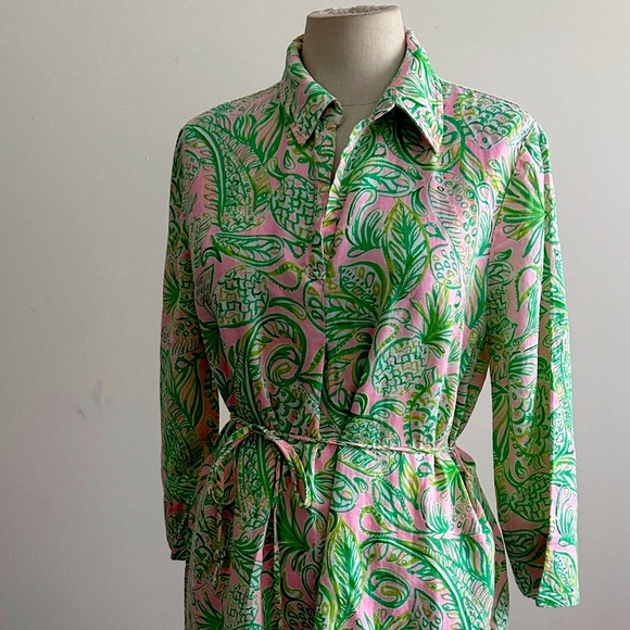 Lilly Pulitzer Pilar Linen Mandevilla Baby Fins Flippers Tunic Dress Small $218 - Picture 4 of 7
